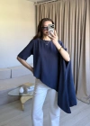 İndigo Asimetrik Vatkalı Modal Bluz