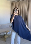 İndigo Asimetrik Vatkalı Modal Bluz