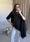 Siyah Asimetrik Vatkalı Modal Bluz