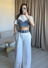 Beyaz Denim Detaylı Eşofman Takım