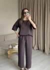 Acı Kahve Tencel Bluz Pantolon Takım