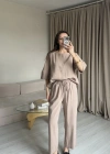 Koyu Bej Tencel Bluz Pantolon Takım