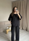 Siyah Tencel Bluz Pantolon Takım