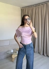 Pembe Düşük Omuz Belden Oturtmalı Bluz