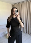 Siyah Bel Bağlamalı Eşofman Takım