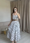 Hasır Kemerli Puantiye Elbise Beyaz