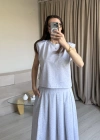 Gri Vatkalı Modal Etek Takım