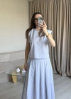 Gri Vatkalı Modal Etek Takım