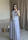 Gri Vatkalı Modal Etek Takım