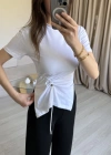 Beyaz Önü Kordon Tshirt