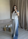 Beyaz Taş Detaylı Denim Takım