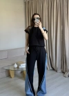 Siyah Taş Detaylı Denim Takım
