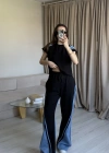 Siyah Taş Detaylı Denim Takım