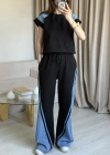 Siyah Taş Detaylı Denim Takım