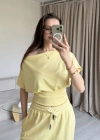 Sarı Bel Detay Düşük Omuz Takım