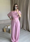 Pembe Bel Detay Düşük Omuz Takım