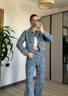 Açık Denim Etnik Desen Takım