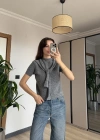 Antrasit Kısa Kollu Triko