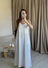 Beyaz Ayrobin Maxi Boy Askılı Elbise