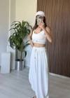 Beyaz Boncuklu Şalvar Pantolon