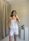 Beyaz Güpürlü Şort Takım