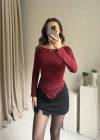 Bordo Asimetrik Kesim Bluz