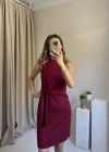 Bordo Düğüm Detaylı Kolsuz Elbise