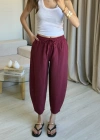 Bordo Keten Yıkamalı Balon Pantolon