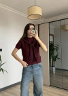 Bordo Kısa Kollu Triko