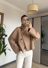 Camel Süet Dik Yaka Trençkot