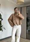Camel Süet Dik Yaka Trençkot