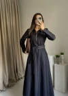 Denim Maxi Boy Kuşaklı Elbise