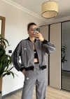 Gri Kadife Üçlü Ceket Takım
