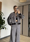 Gri Kadife Üçlü Ceket Takım