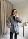 Gri Tüy Detaylı Kaşe Kaban