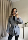 Gri Tüy Detaylı Kaşe Kaban