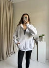 Gri Unısex Basic Kapüşonlu Hırka