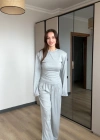 Gri Vatkalı Bel Bağlamalı Takım