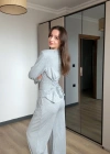 Gri Vatkalı Bel Bağlamalı Takım