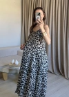 İnce Askılı Açık Renk Leopar Elbise