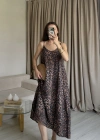 İnce Askılı Leopar Elbise