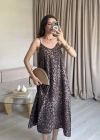 İnce Askılı Leopar Elbise