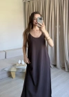 Kahve Ayrobin Maxi Boy Askılı Elbise