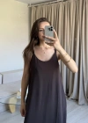 Kahve Ayrobin Maxi Boy Askılı Elbise