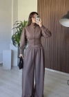 Kahve Çıtçıtlı Bel Detay Takım