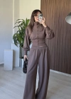 Kahve Çıtçıtlı Bel Detay Takım
