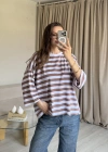 Kahve Çizgi Bağlama Tshirt