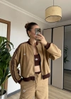 Kahve Kadife Üçlü Ceket Takım