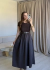 Kahve Kısa Kollu Kaşkorse Elbise