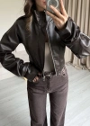 Kahve Korse Kesim Deri Ceket